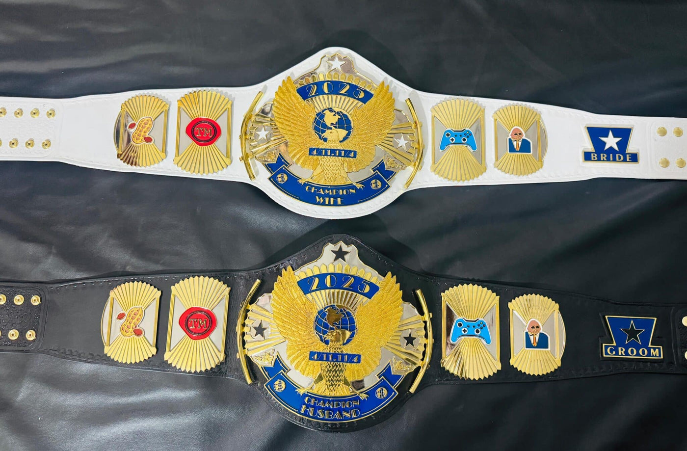 Customizable Bride & Groom Championship Belts